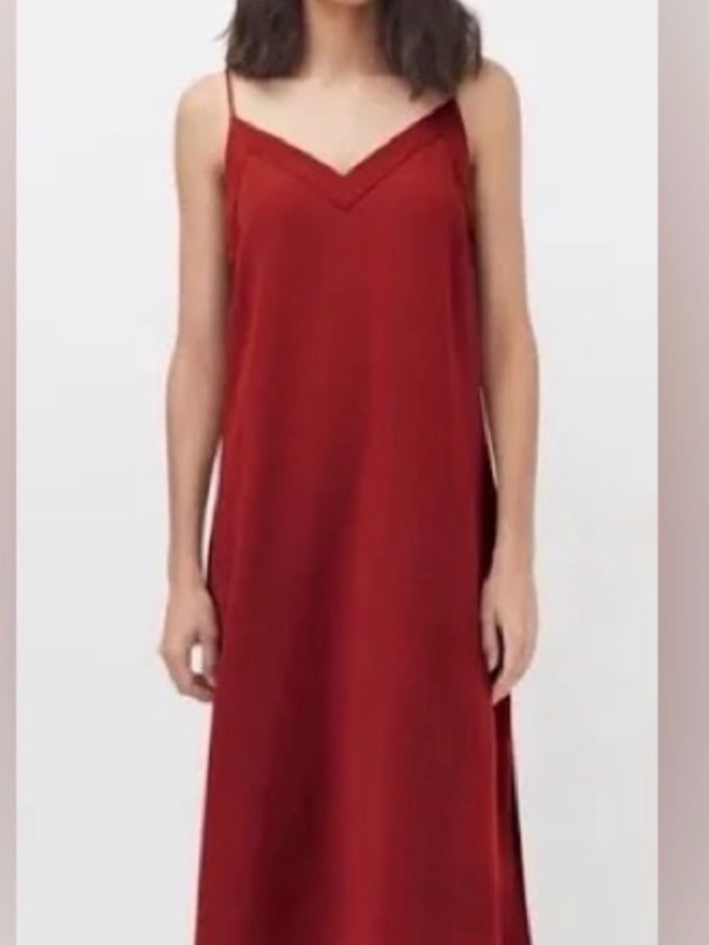 Cuyana Red Pure Silk Slip Midi Dress xs